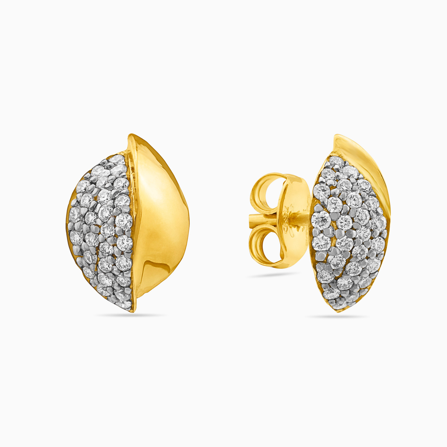 18K Gold Diamond Stud Earrings - 2