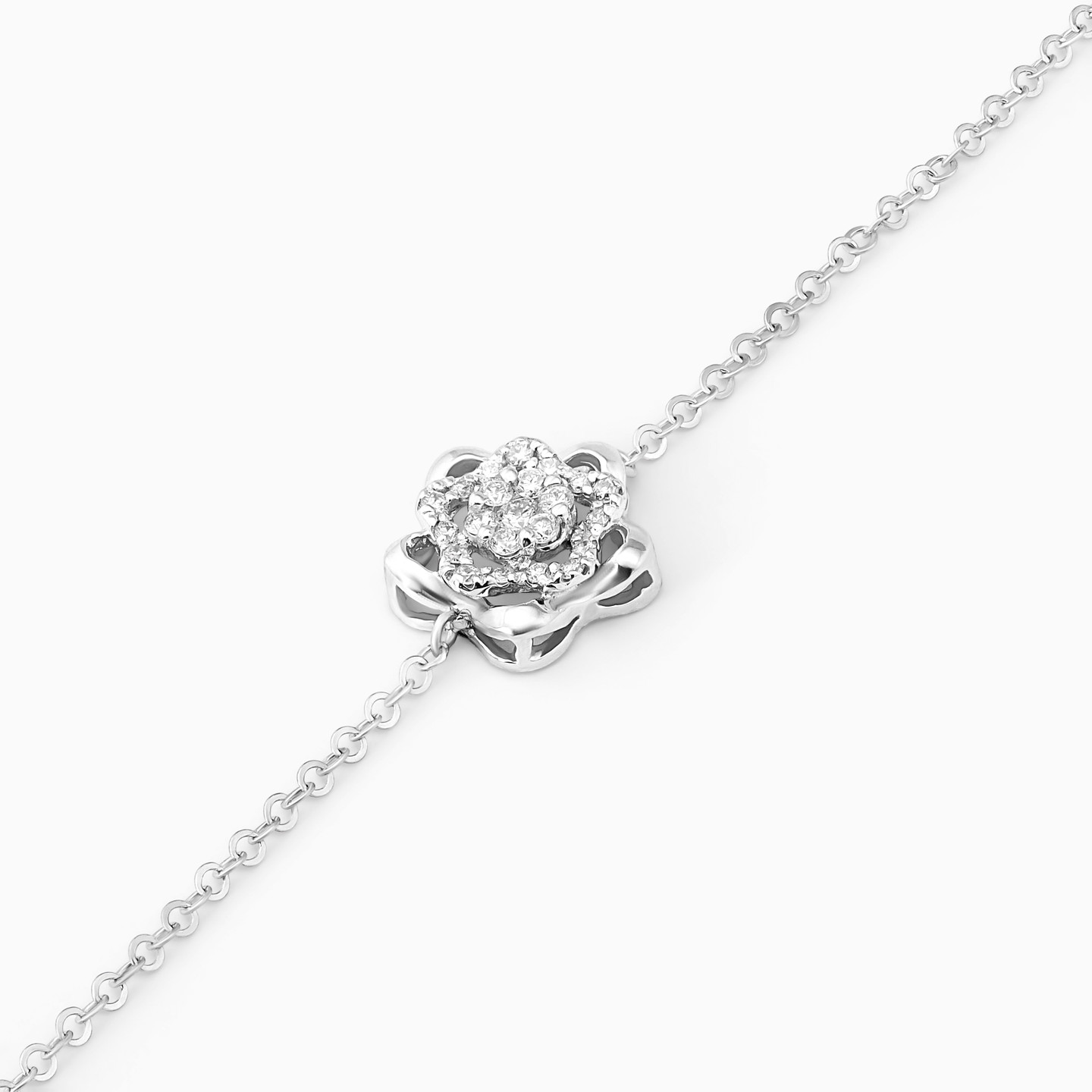 Flower Diamond Chain Bracelet in 18K Gold - 4 Flower Diamond Chain Bracelet in 18K Gold - 4