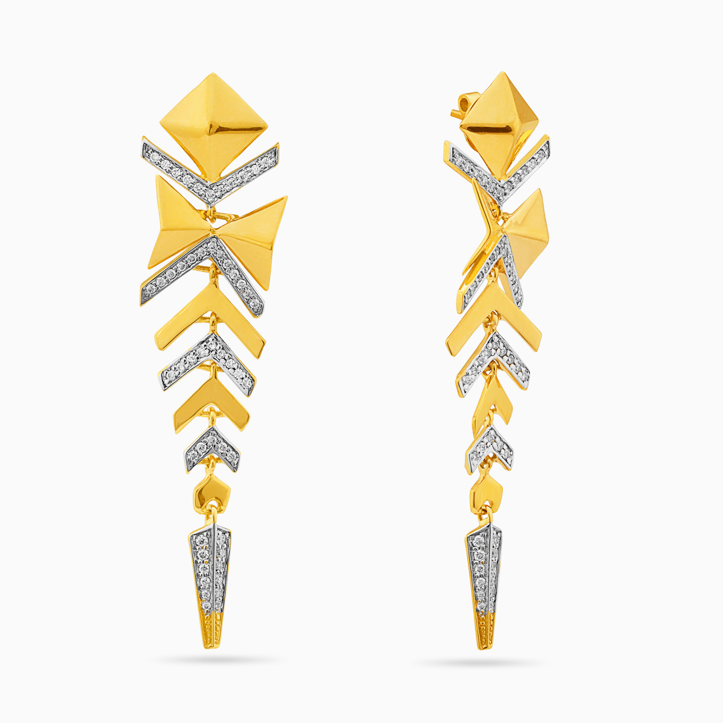 Feather Diamond Drop Earrings in 18K Gold - 3 Feather Diamond Drop Earrings in 18K Gold - 3