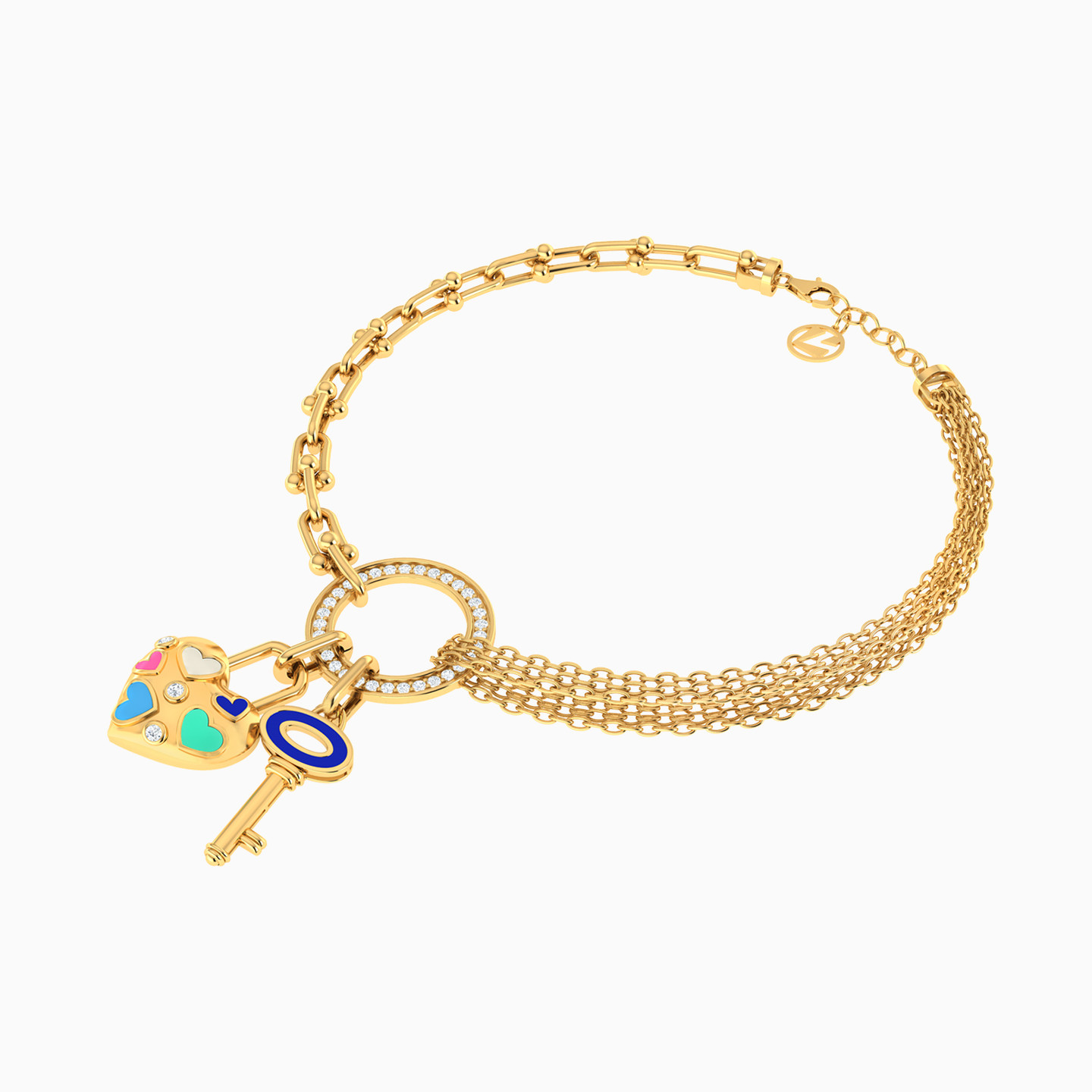 18K Gold Colored Stones & Enamel Coated Chain Bracelet - 2