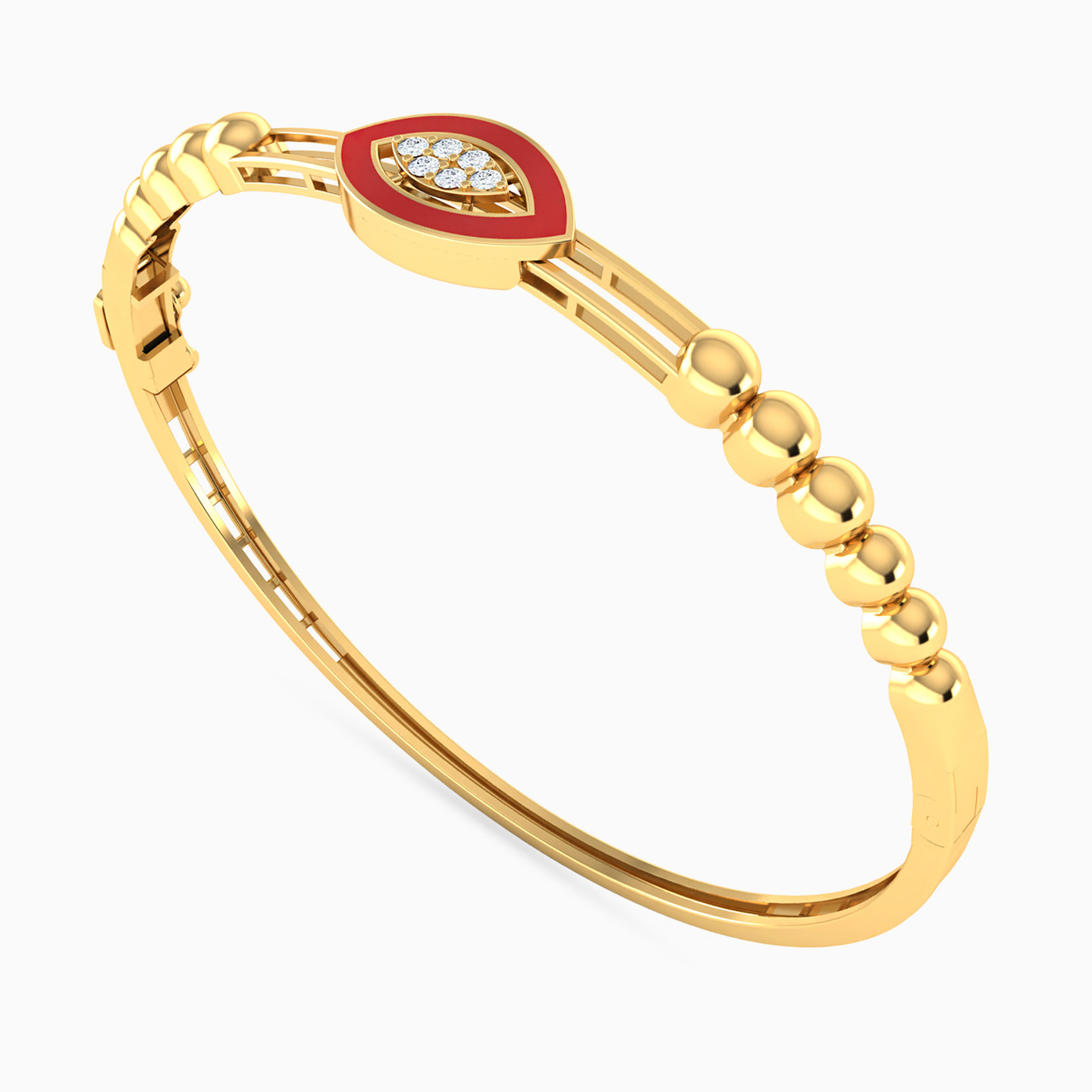 Marquise Red Stone & Enamel Coated Bangle Bracelet in 18K Gold - 3 Marquise Red Stone & Enamel Coated Bangle Bracelet in 18K Gold - 3
