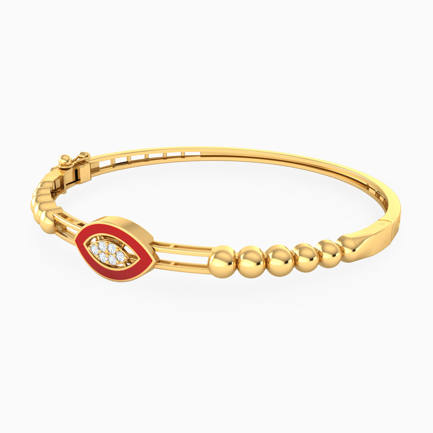 Marquise Red Stone & Enamel Coated Bangle Bracelet in 18K Gold - 2 Marquise Red Stone & Enamel Coated Bangle Bracelet in 18K Gold - 2