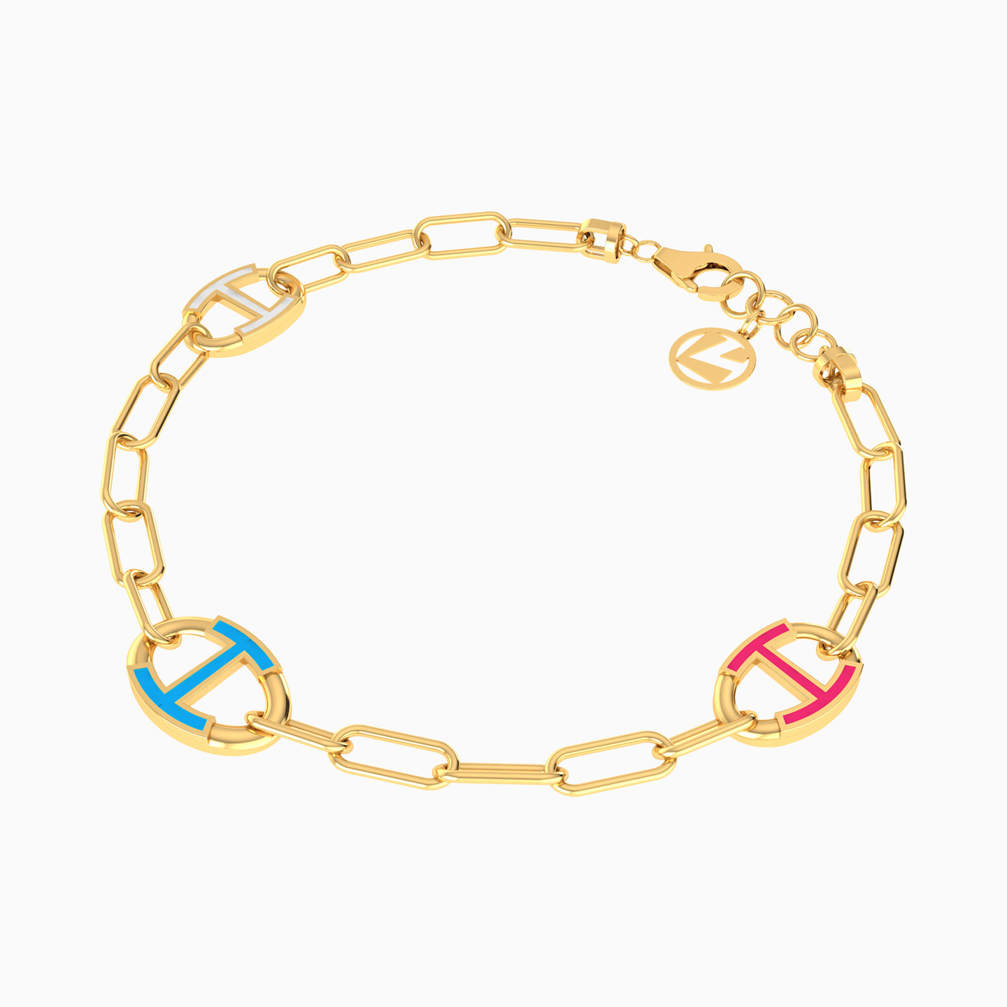 أسورة بسلسلة ذهب حلقات عيار 18 قيراط مطلية بالمينا - 2 أسورة بسلسلة ذهب حلقات عيار 18 قيراط مطلية بالمينا - 2