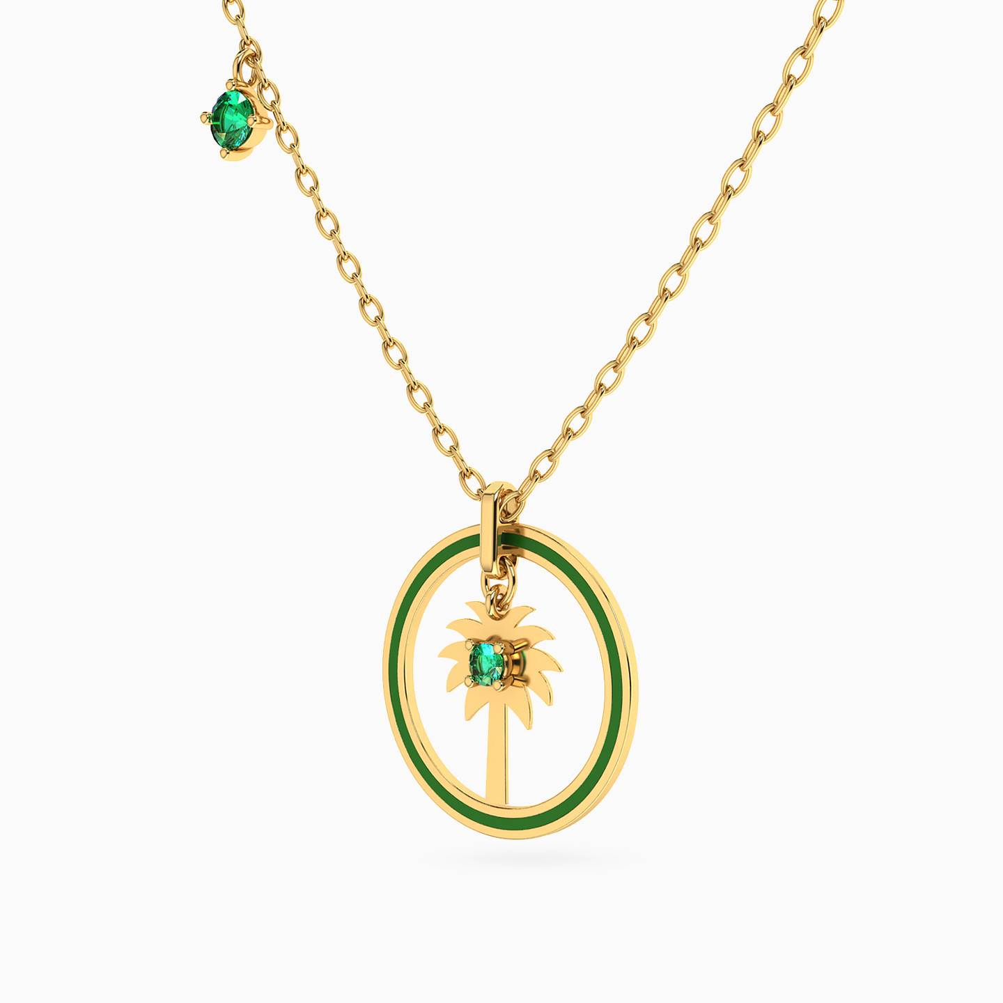 Circle Green Stones Necklace in 18K Gold - 2 Circle Green Stones Necklace in 18K Gold - 2