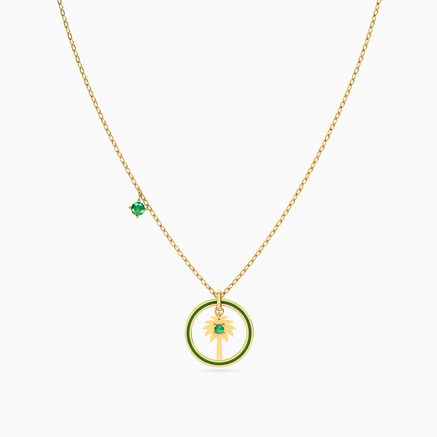 Circle Green Stones Necklace in 18K Gold - 3 Circle Green Stones Necklace in 18K Gold - 3