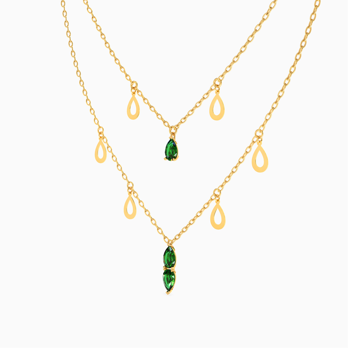 18K Gold Colored Stones Layered Necklace - 2