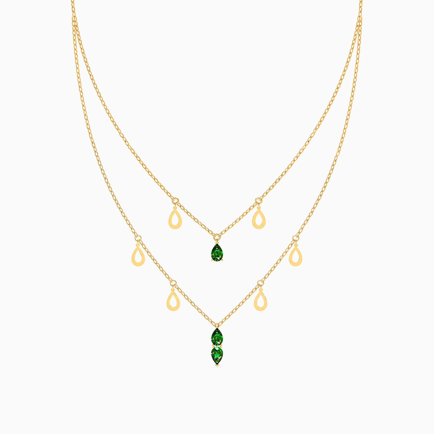 18K Gold Colored Stones Layered Necklace - 3