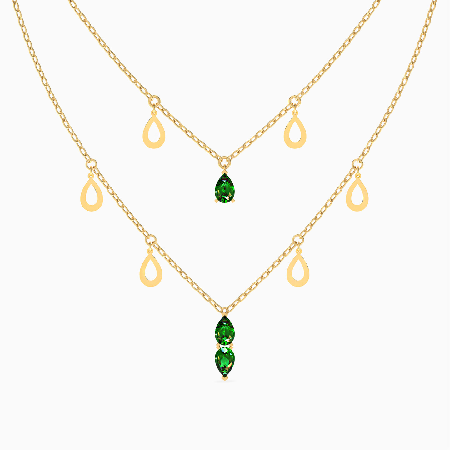 18K Gold Colored Stones Layered Necklace