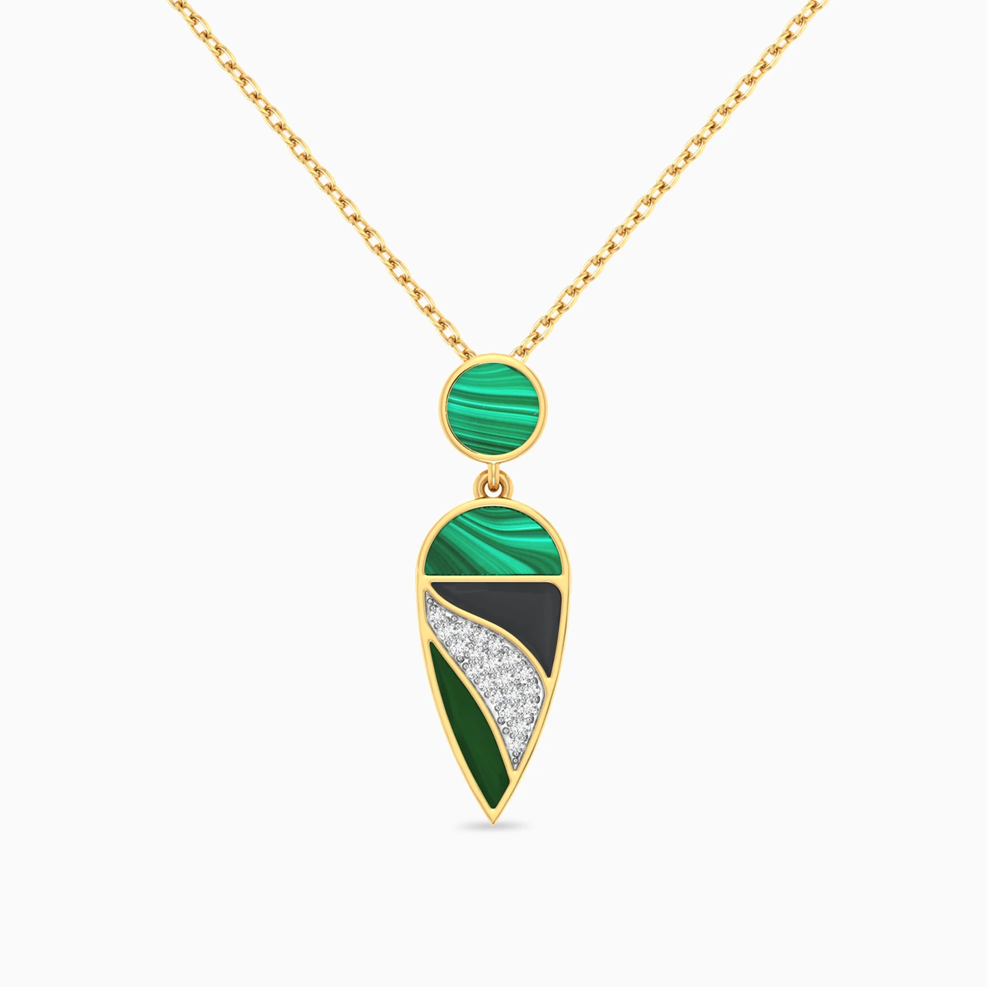 Pear Diamond & Colored Stones Necklace in 18K Gold - 3 Pear Diamond & Colored Stones Necklace in 18K Gold - 3