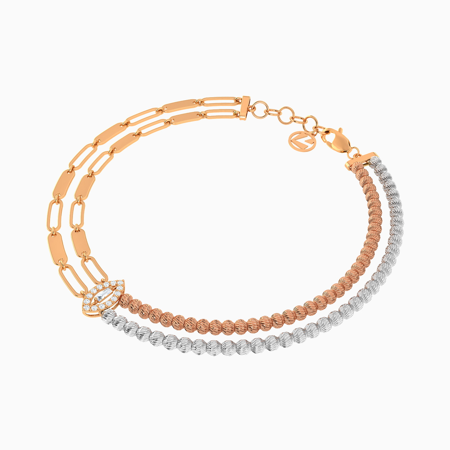 Beaded Cubic Zirconia Chain Bracelet in 21K Gold - 2 Beaded Cubic Zirconia Chain Bracelet in 21K Gold - 2