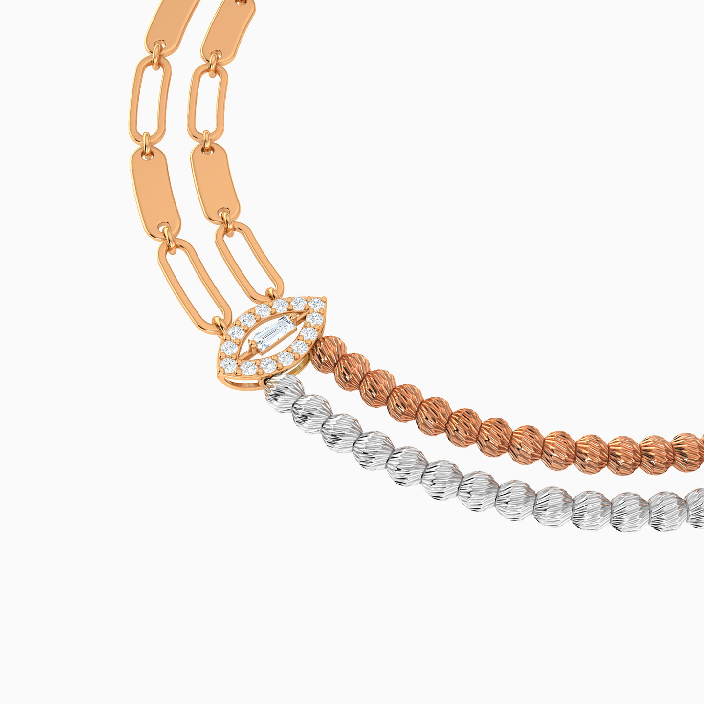 Beaded Cubic Zirconia Chain Bracelet in 21K Gold - 3 Beaded Cubic Zirconia Chain Bracelet in 21K Gold - 3