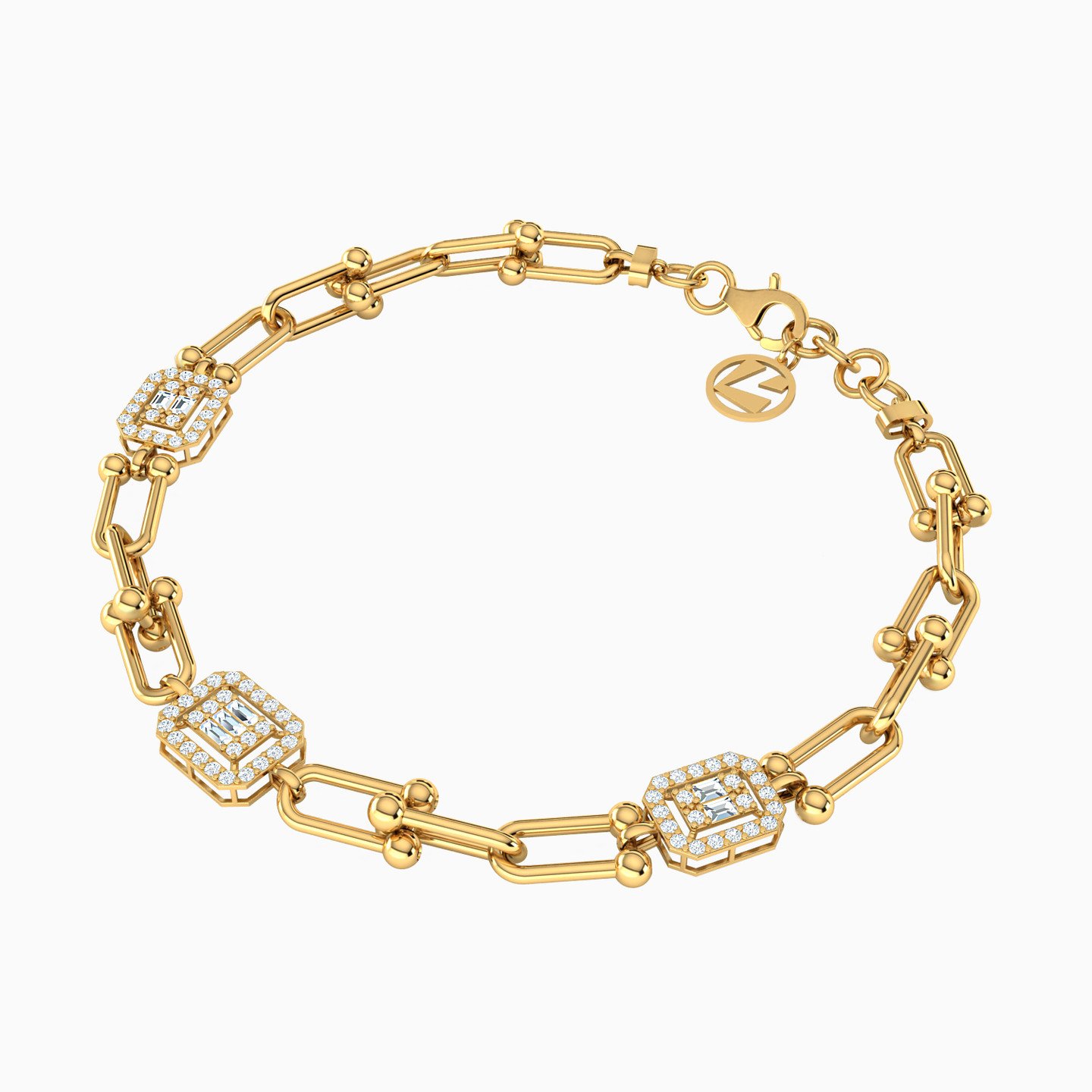 Links Cubic Zirconia Chain Bracelet in 18K Gold - 2 Links Cubic Zirconia Chain Bracelet in 18K Gold - 2