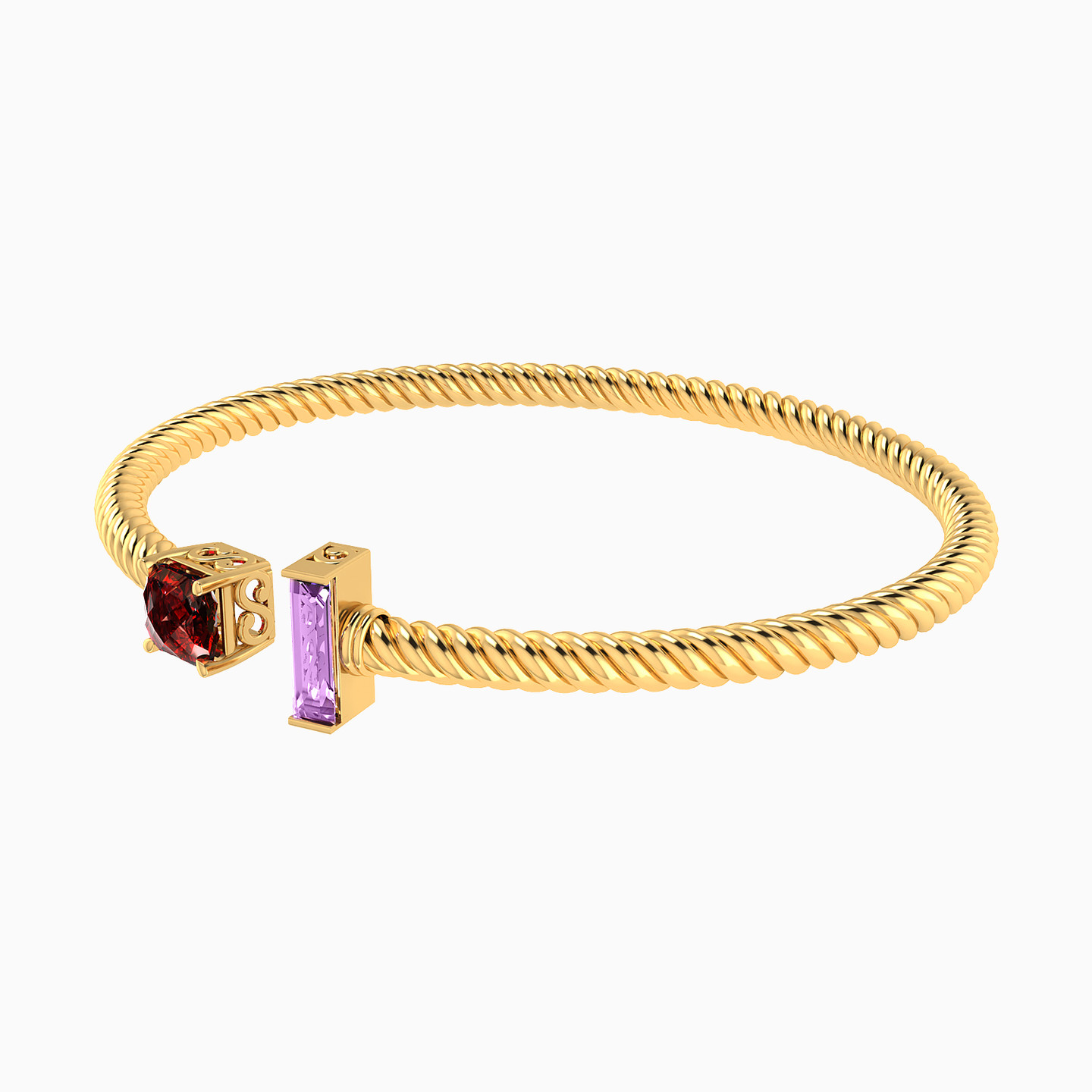 Multishaped Colored Stones Cuff Bracelet in 18K Gold - 2 Multishaped Colored Stones Cuff Bracelet in 18K Gold - 2