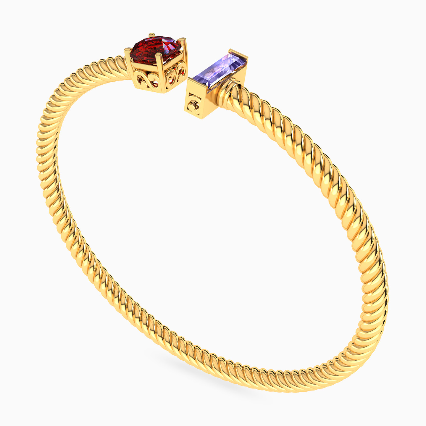 Multishaped Colored Stones Cuff Bracelet in 18K Gold - 3 Multishaped Colored Stones Cuff Bracelet in 18K Gold - 3