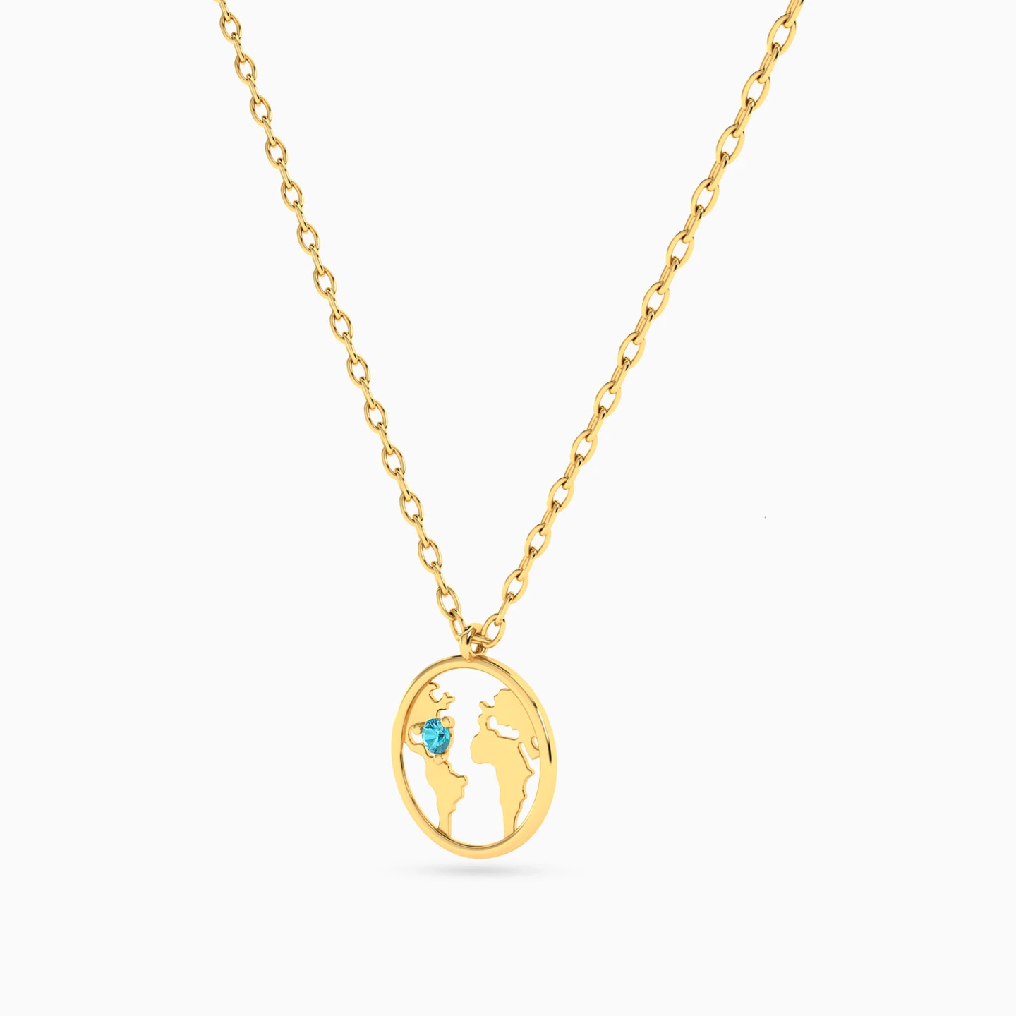 World Map Colored Stones Necklace in 18K Gold - 3 World Map Colored Stones Necklace in 18K Gold - 3