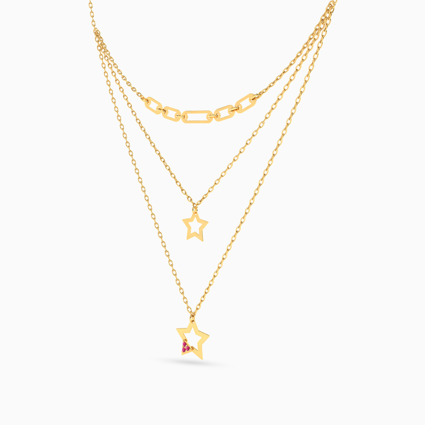 Star Colored Stones Layered Necklace in 18K Gold - 2