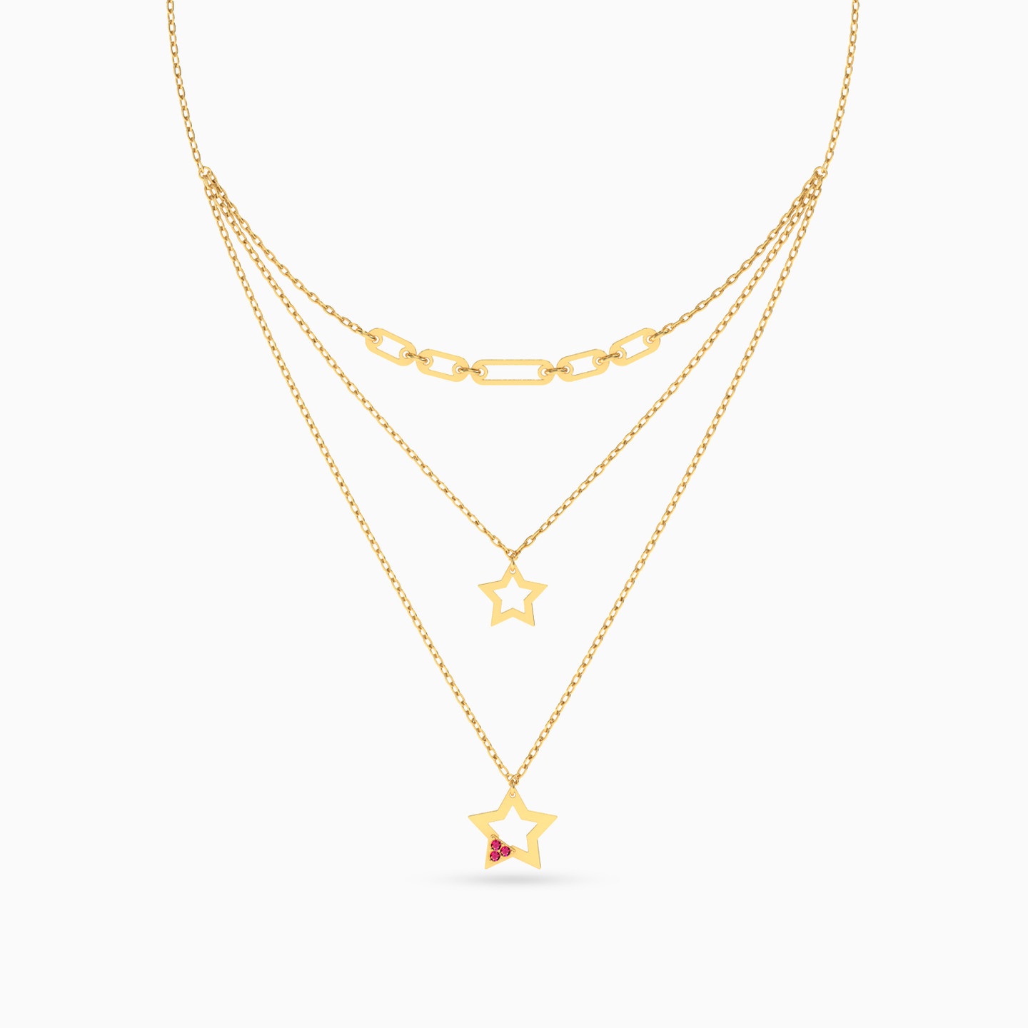 18K Gold Colored Stones Layered Necklace - 3