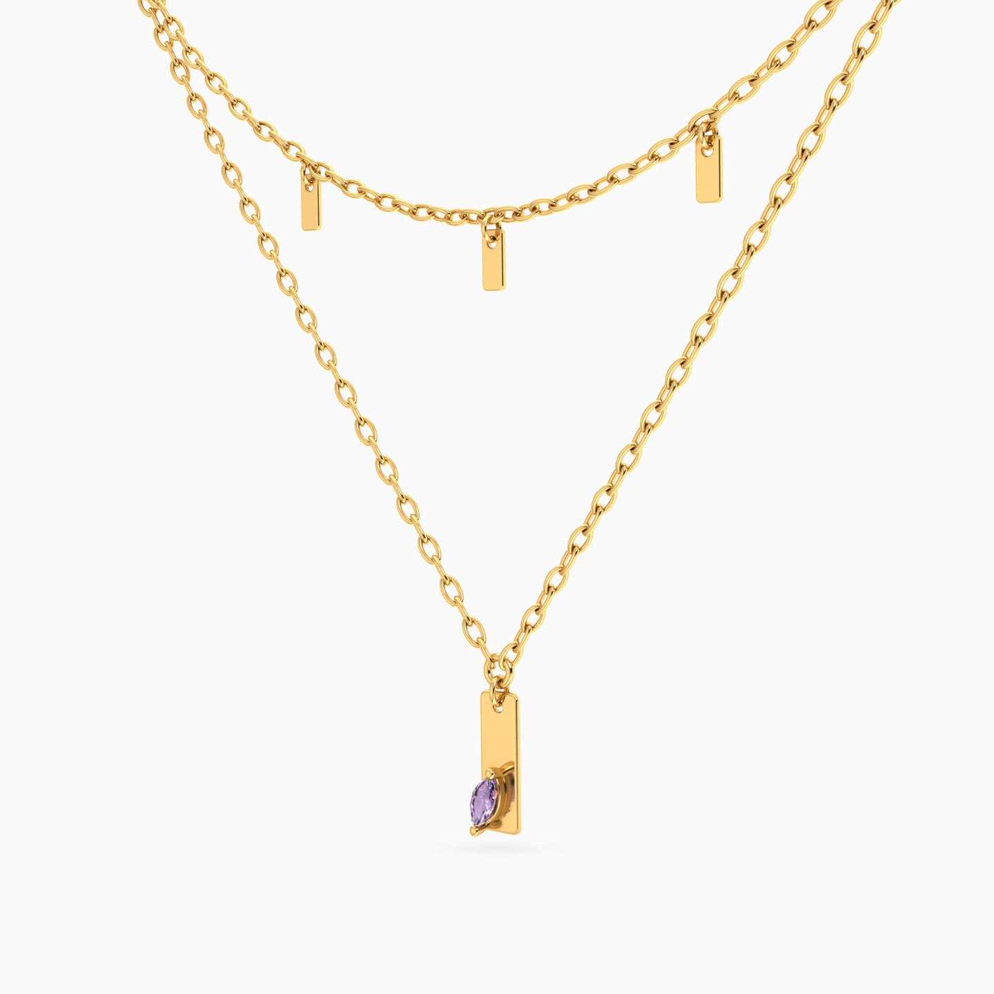 18K Gold Colored Stones Layered Necklace - 2