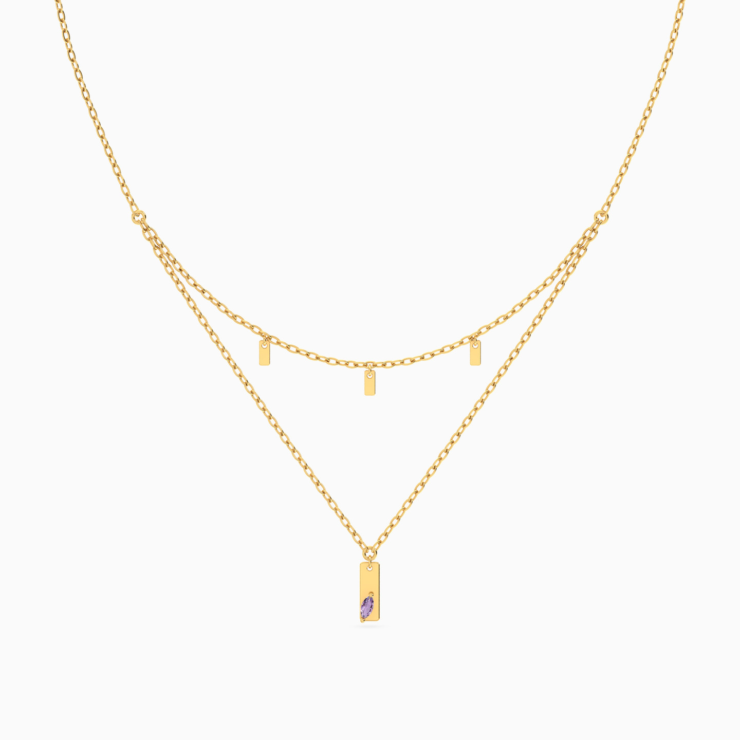 18K Gold Colored Stones Layered Necklace - 3