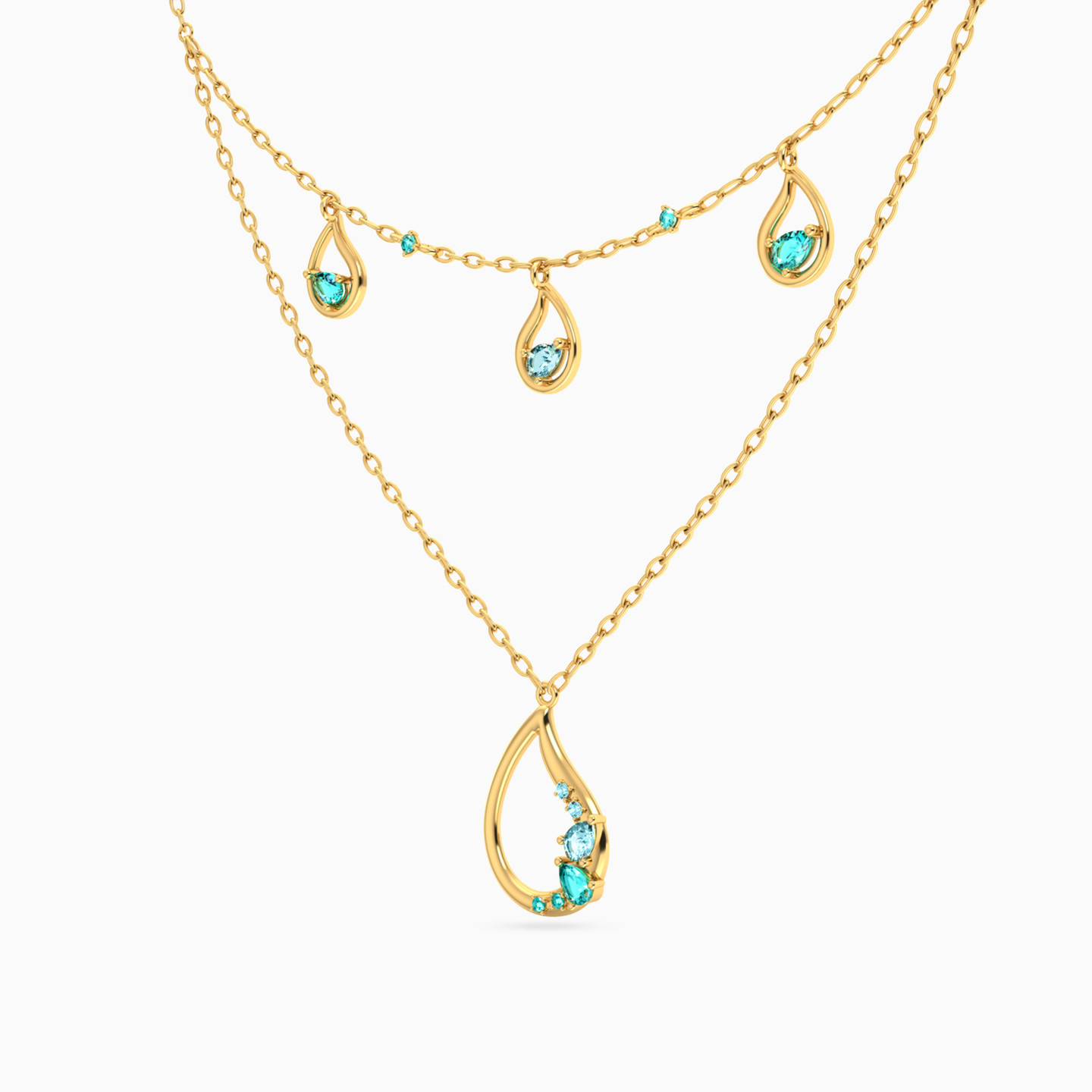 18K Gold Colored Stones Layered Necklace - 2