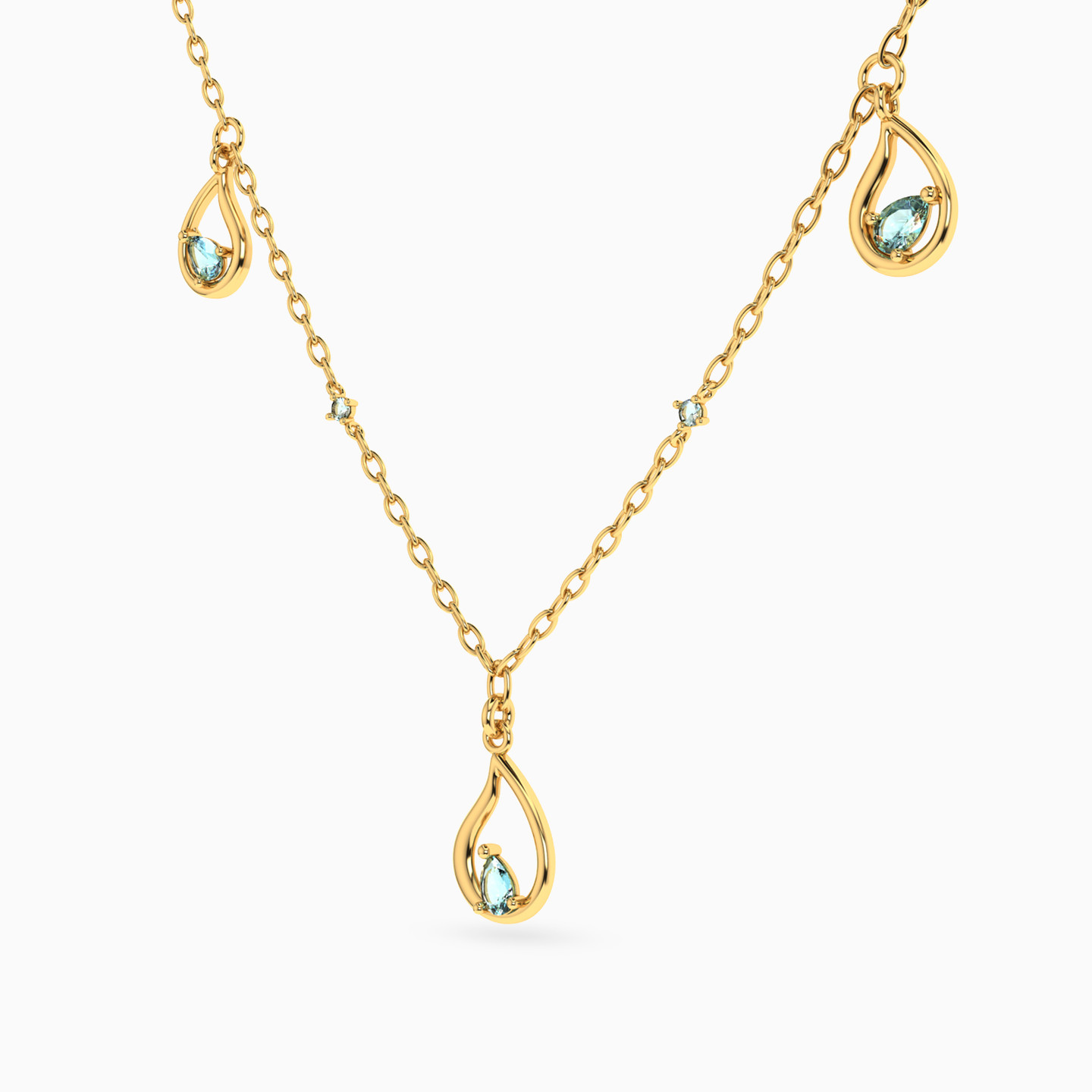 Pear Colored Stones Chain Necklace in 18K Gold - 2