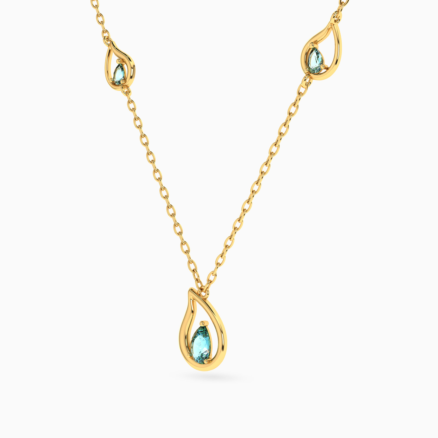 18K Gold Colored Stones Pendant Necklace - 2