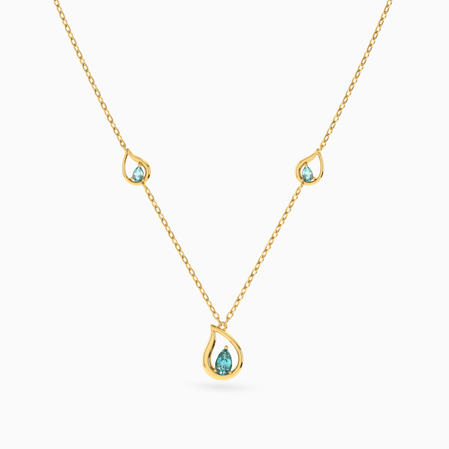 18K Gold Colored Stones Pendant Necklace - 3