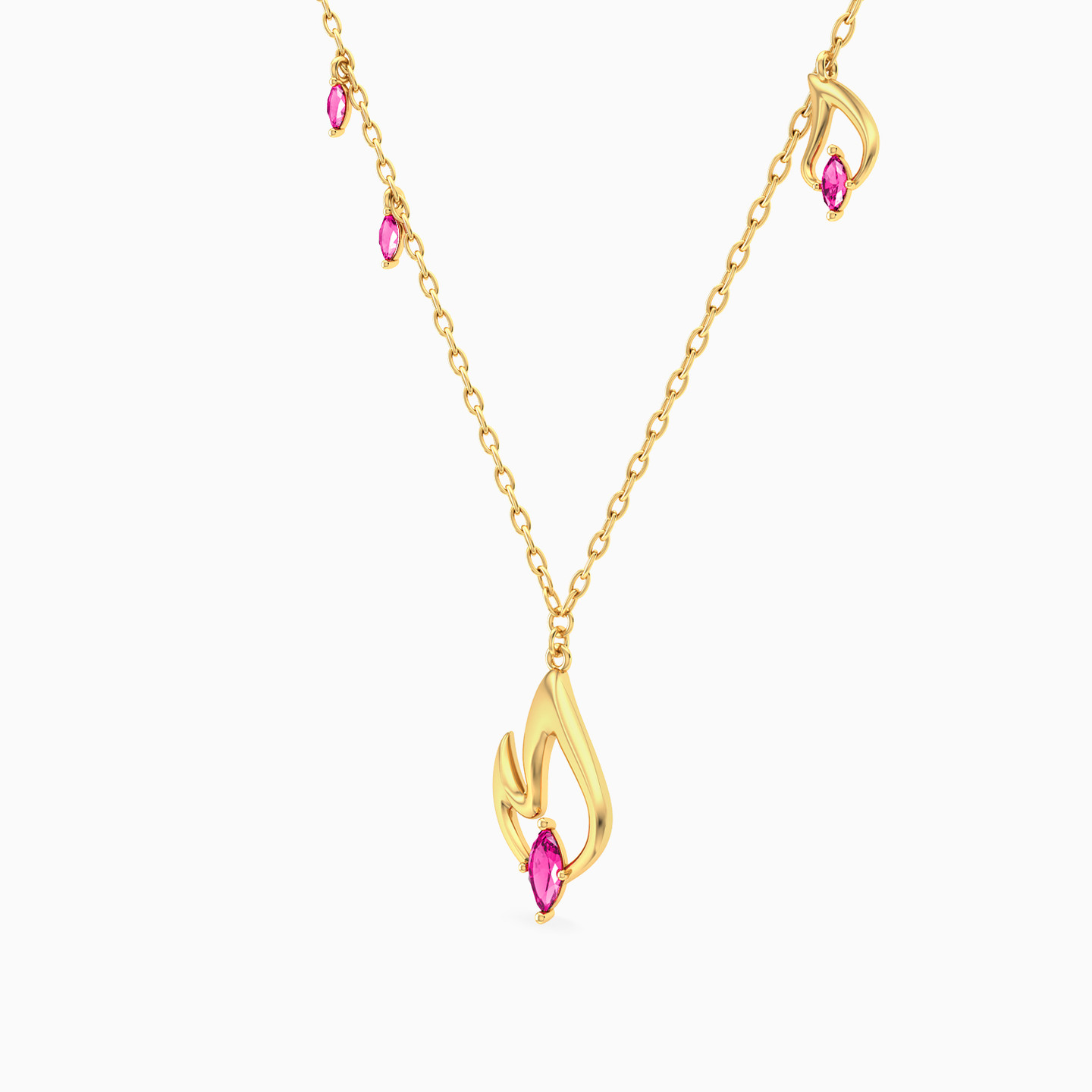 Flame Rose Stone Necklace In 18K Gold - 2 Flame Rose Stone Necklace In 18K Gold - 2