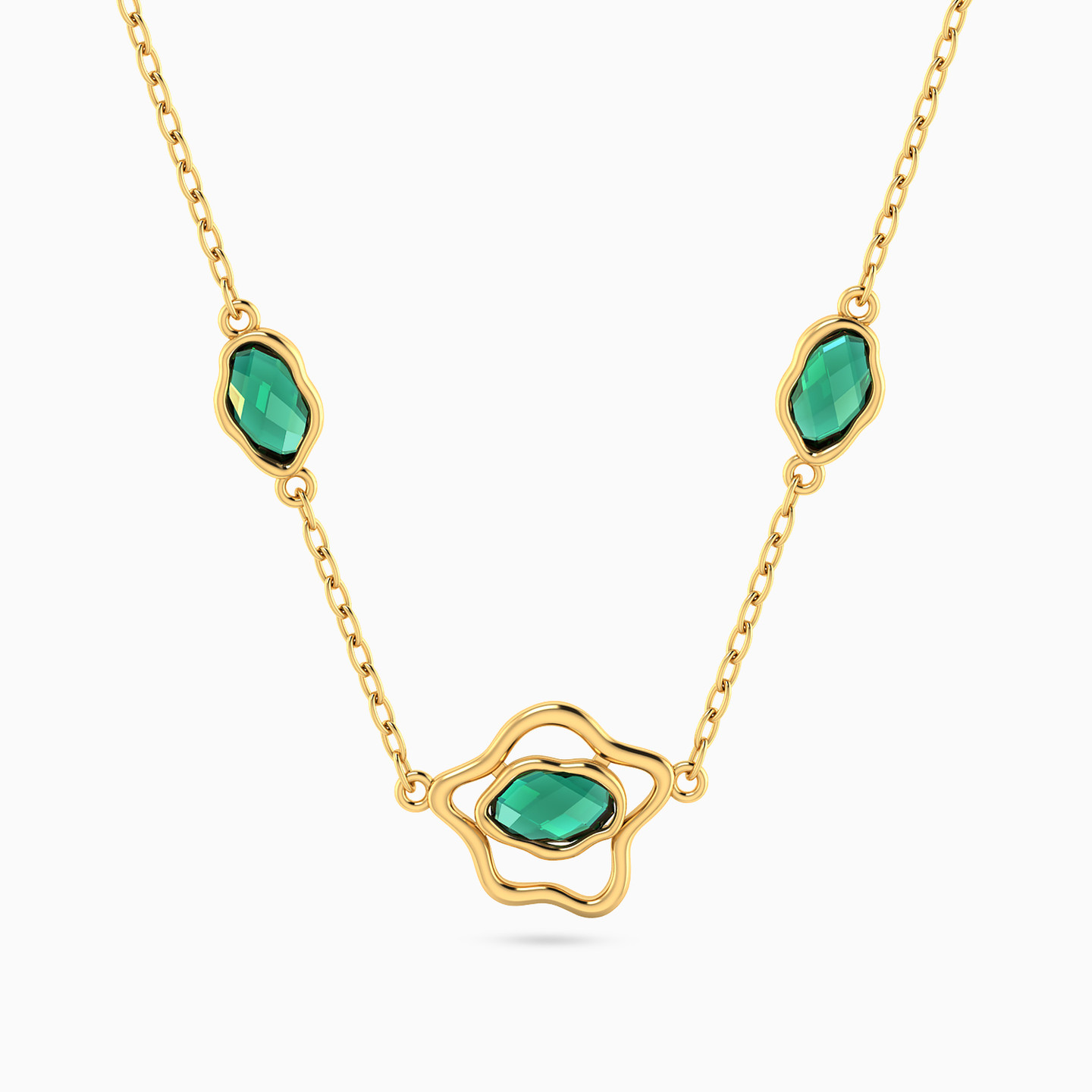 Star Green Stones Chain Necklace in 18K Gold Star Green Stones Chain Necklace in 18K Gold