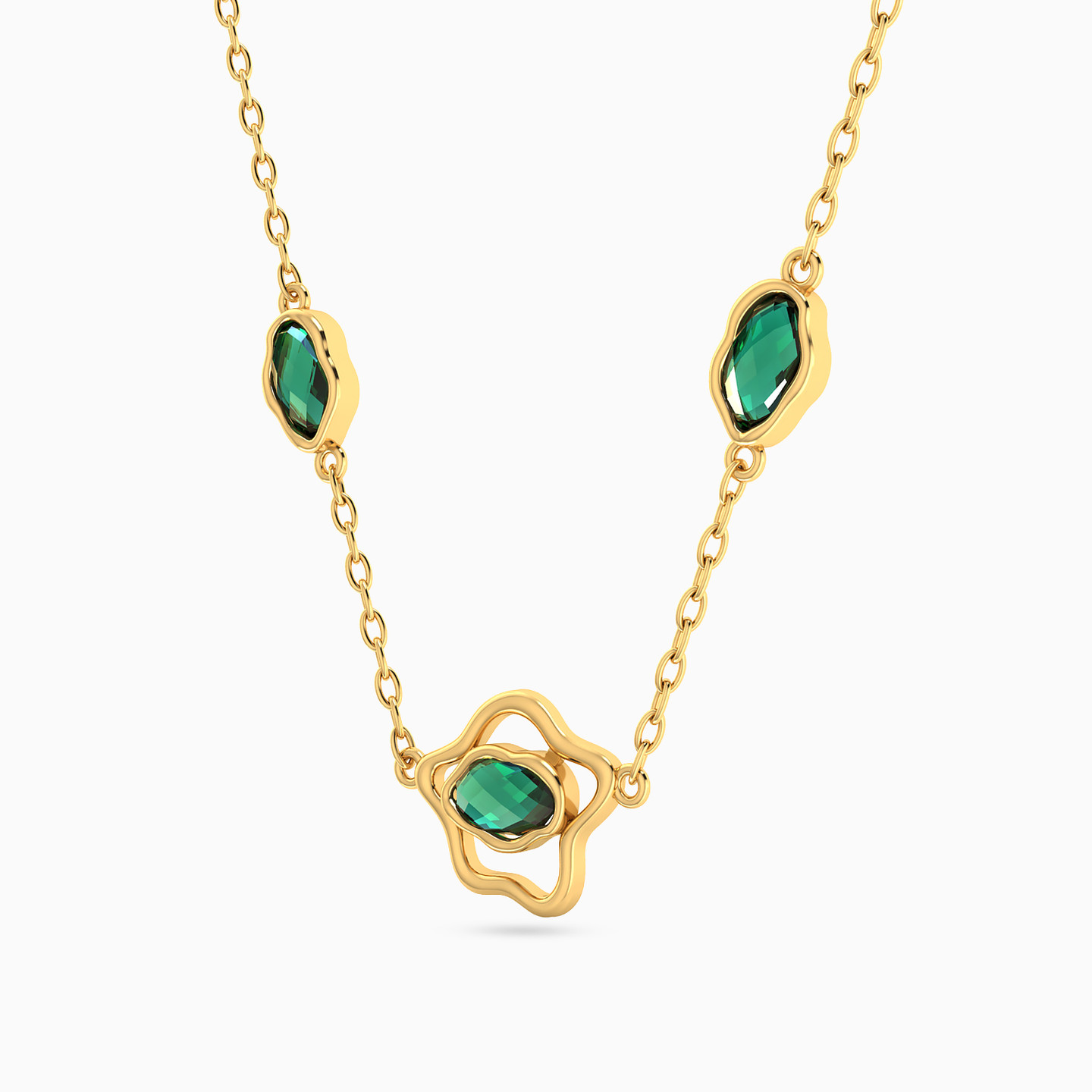Star Green Stones Chain Necklace in 18K Gold - 2 Star Green Stones Chain Necklace in 18K Gold - 2