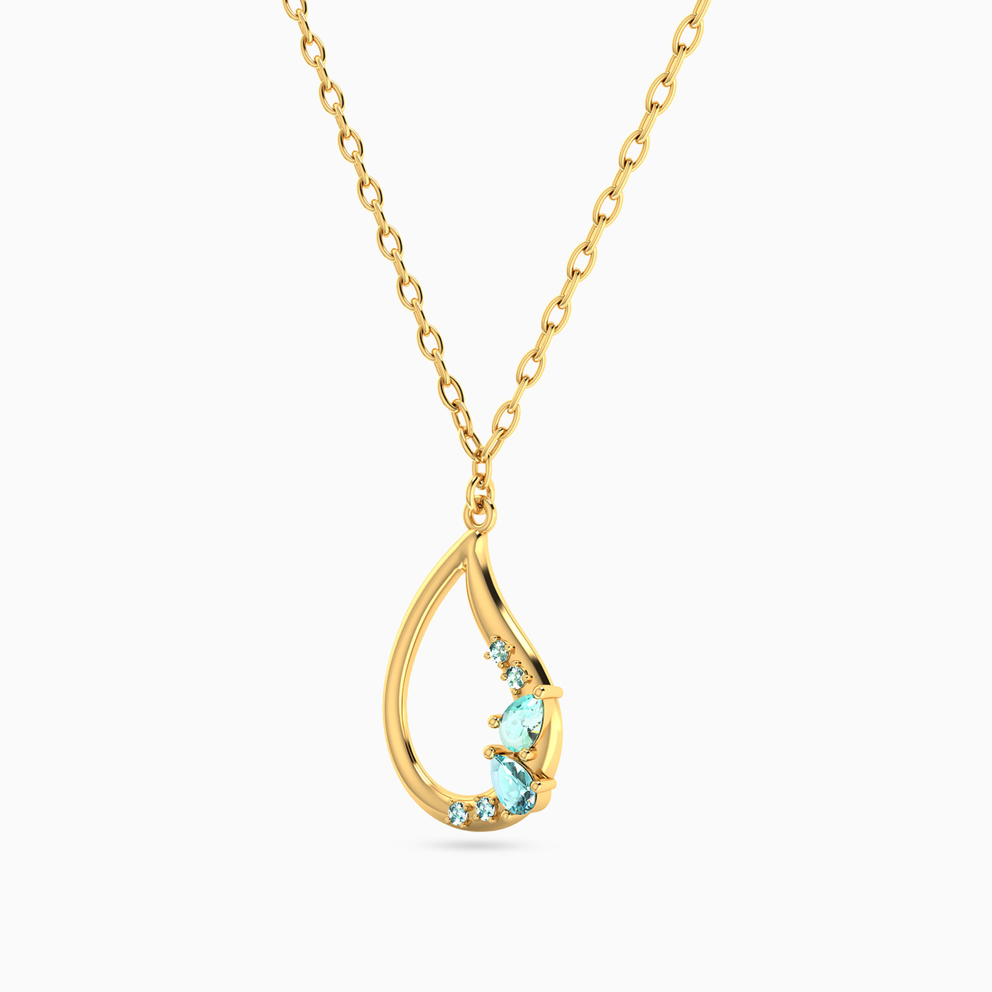 Pear Colored Stones Necklace in 18K Gold - 2 Pear Colored Stones Necklace in 18K Gold - 2