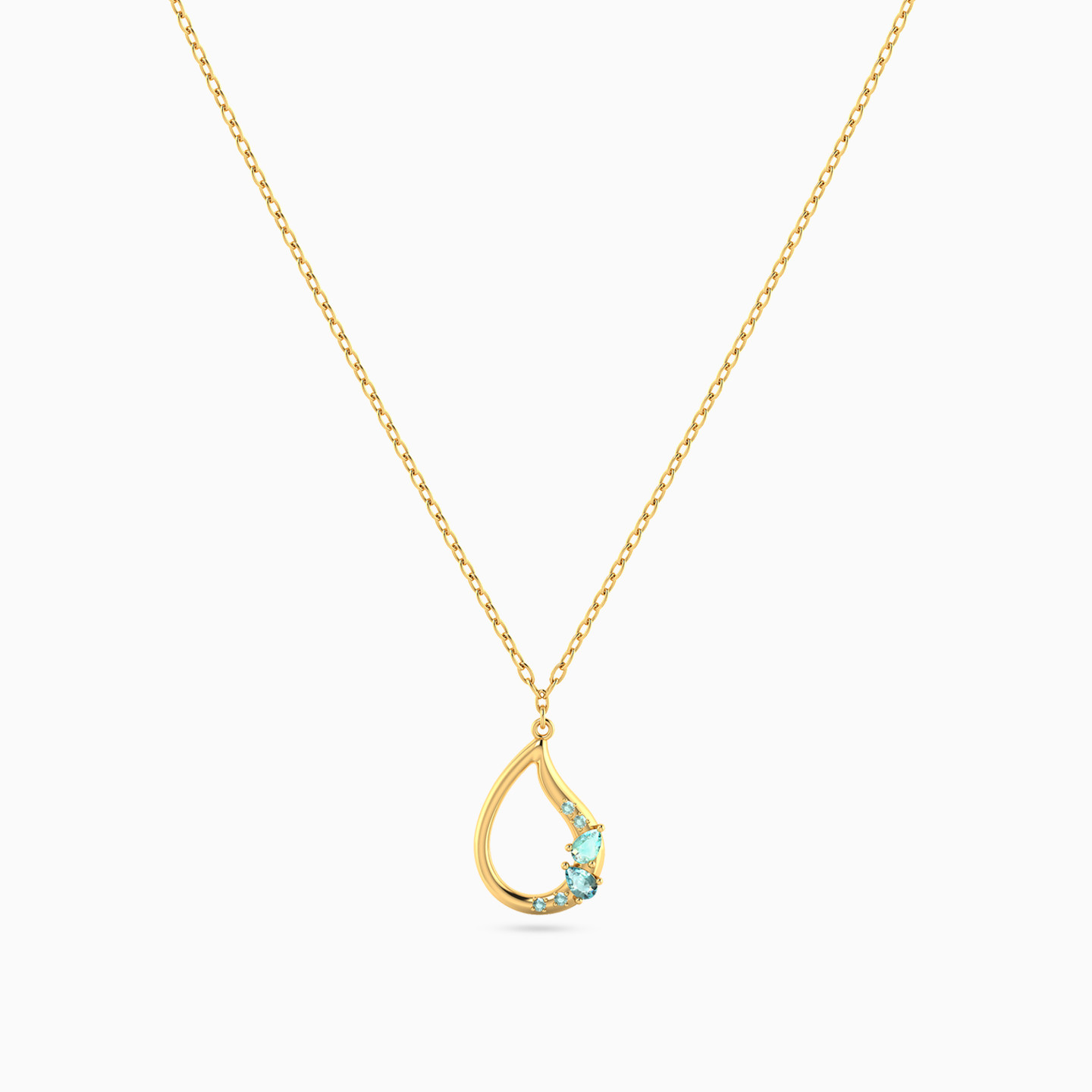 Pear Colored Stones Necklace in 18K Gold - 3 Pear Colored Stones Necklace in 18K Gold - 3