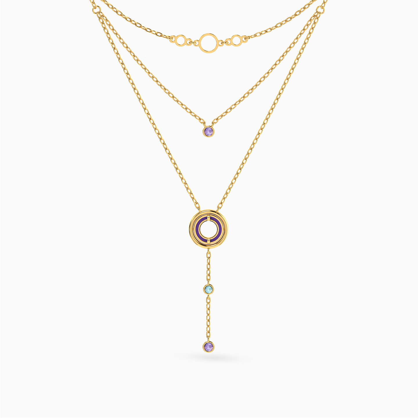 Circle Colored Stones Layered Necklace in 18K Gold Circle Colored Stones Layered Necklace in 18K Gold