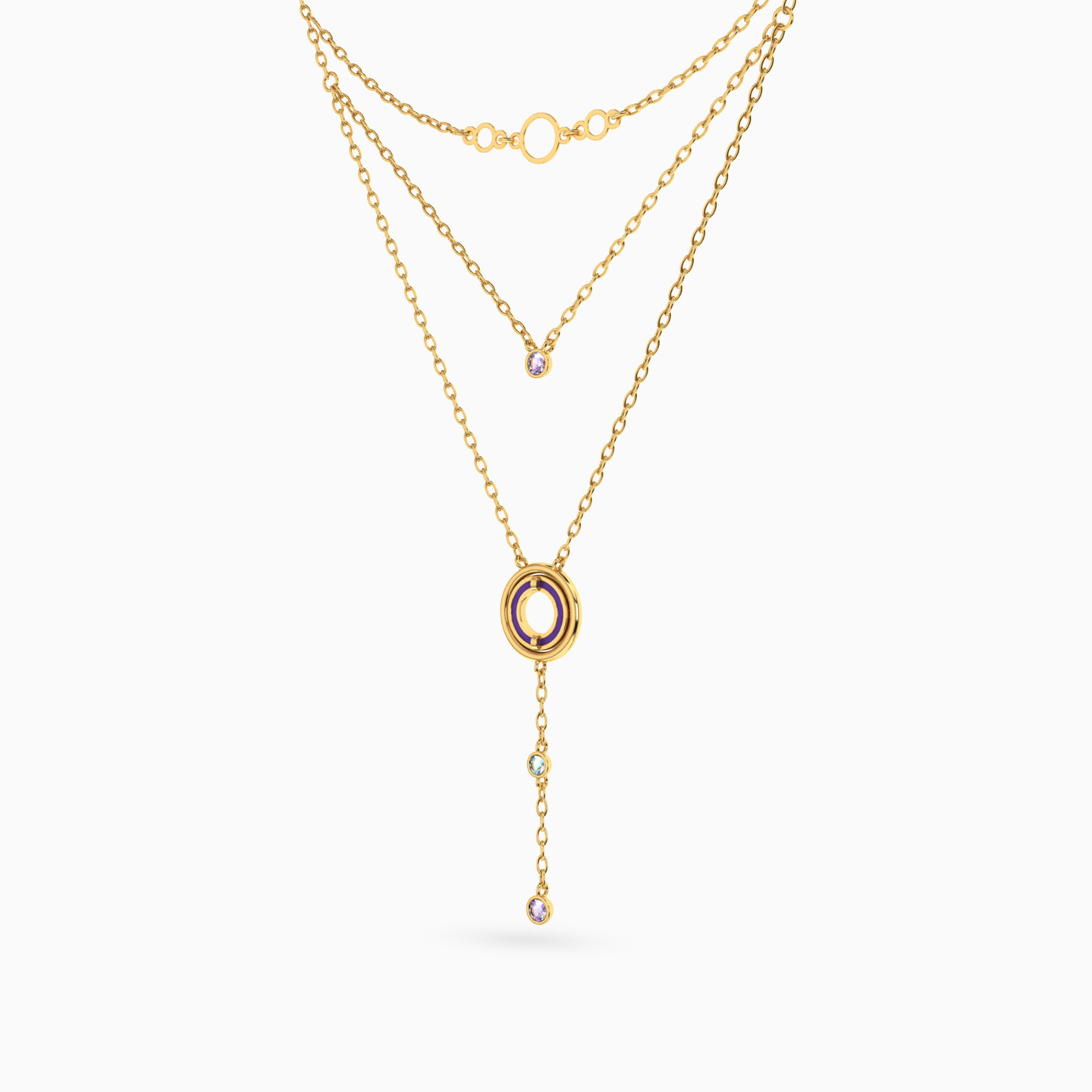 Circle Colored Stones Layered Necklace in 18K Gold - 2