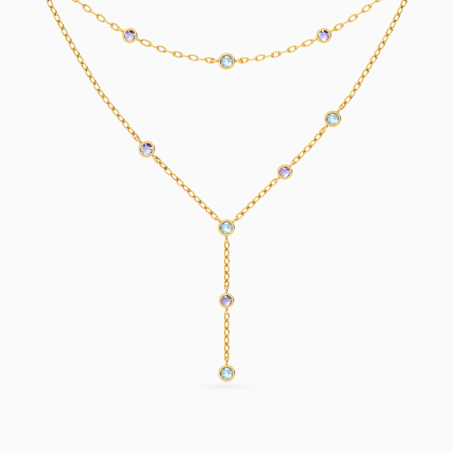 18K Gold Colored Stones Layered Necklace