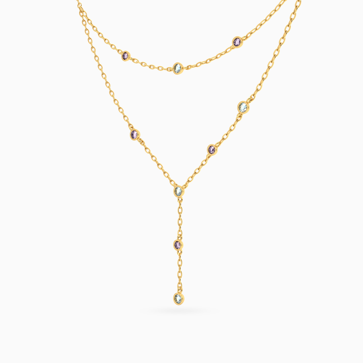 18K Gold Colored Stones Layered Necklace - 2