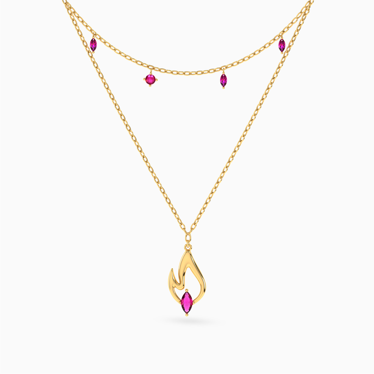 18K Gold Colored Stones Layered Necklace