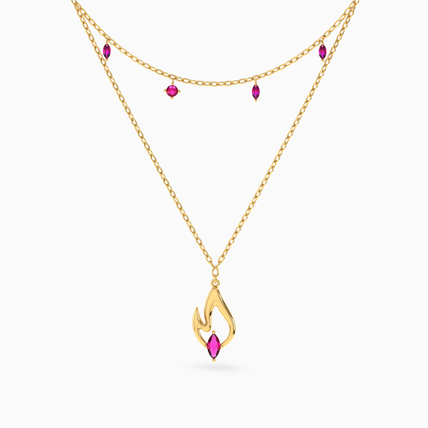 Flame Pink Stone Layered Necklace in 18K Gold Flame Pink Stone Layered Necklace in 18K Gold