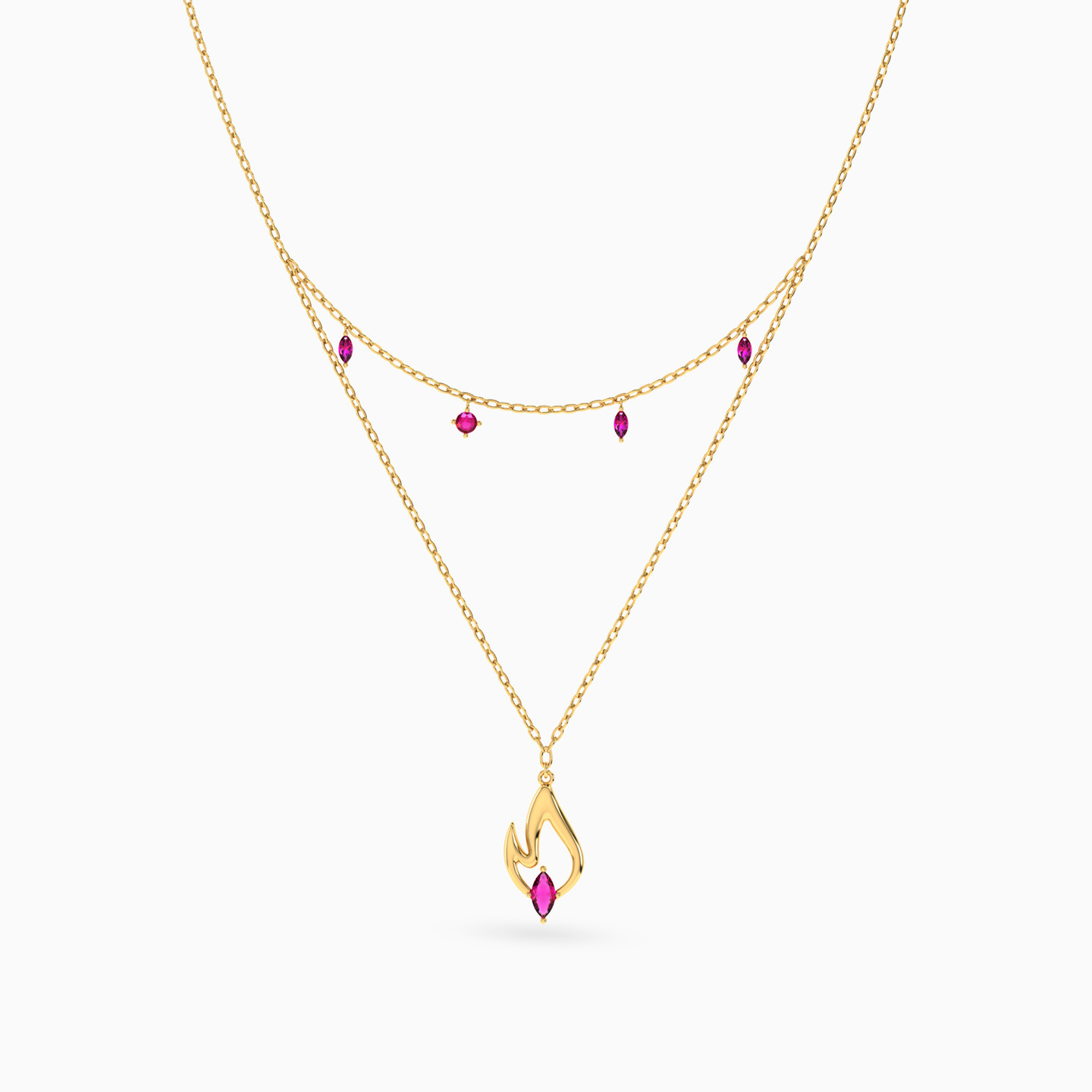 Flame Pink Stone Layered Necklace in 18K Gold - 3 Flame Pink Stone Layered Necklace in 18K Gold - 3
