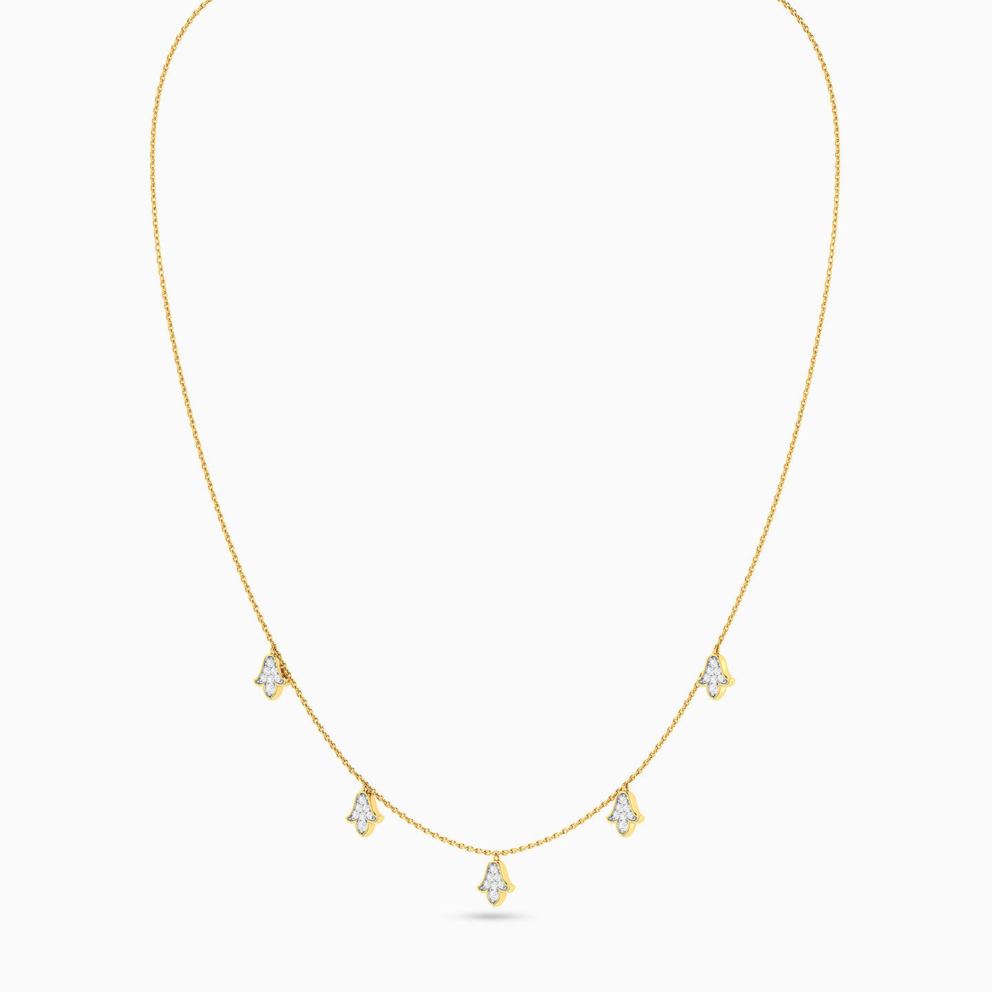 Leaf Diamond Chain Necklace in 18K Gold - 3 Leaf Diamond Chain Necklace in 18K Gold - 3