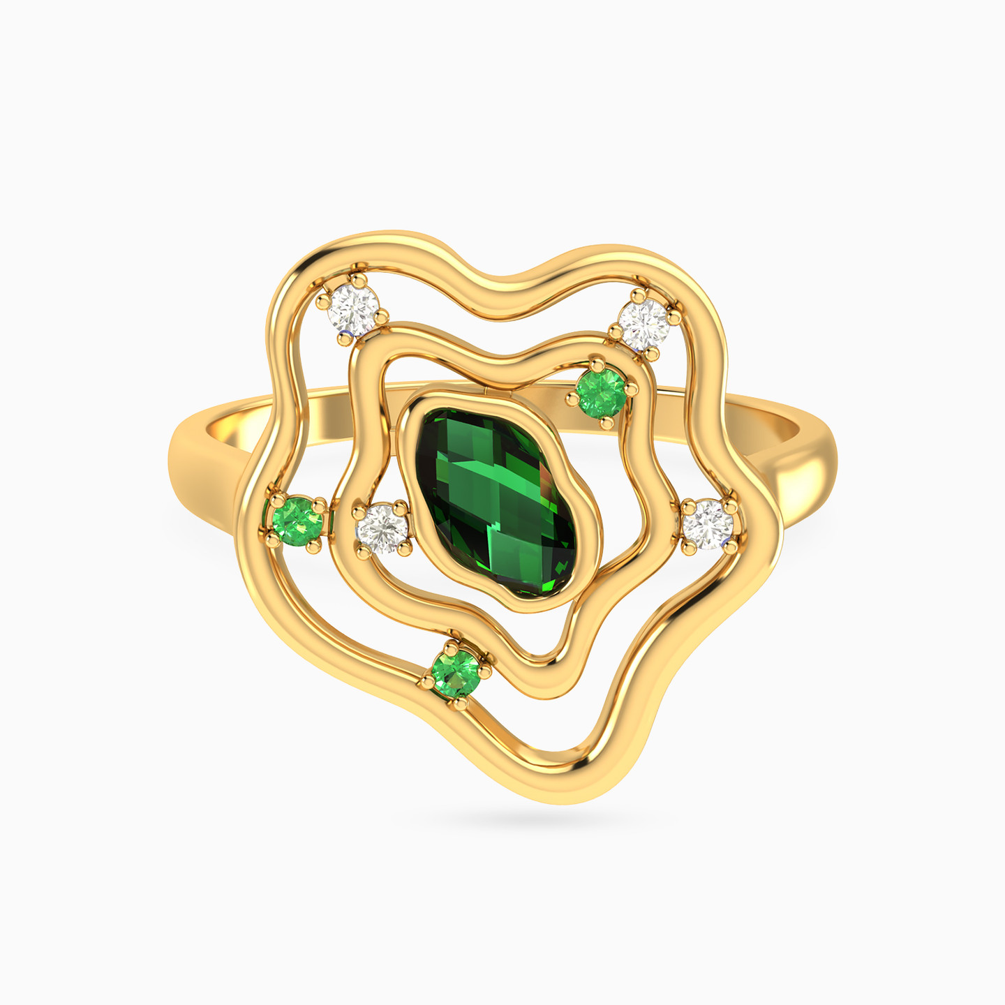 Flower Green Stones Ring in 18K Gold Flower Green Stones Ring in 18K Gold