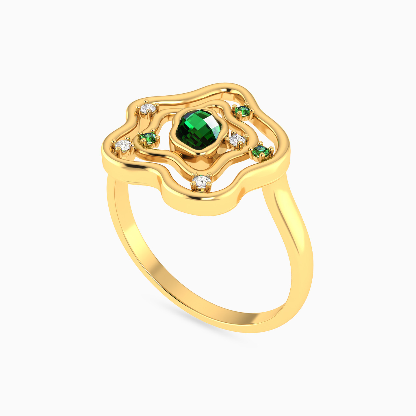Flower Green Stones Ring in 18K Gold - 2 Flower Green Stones Ring in 18K Gold - 2