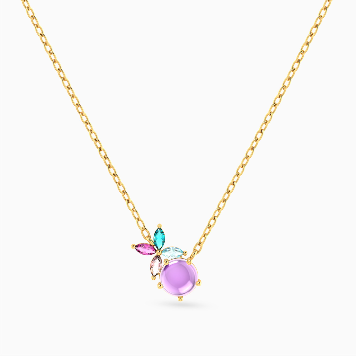 Multi-shaped Colored Stones Pendant with 18K Gold Chain