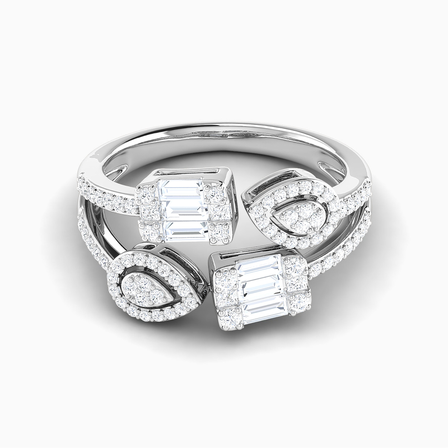 Multi-shaped Diamond Two-headed Ring in 18K Gold - 2 Multi-shaped Diamond Two-headed Ring in 18K Gold - 2
