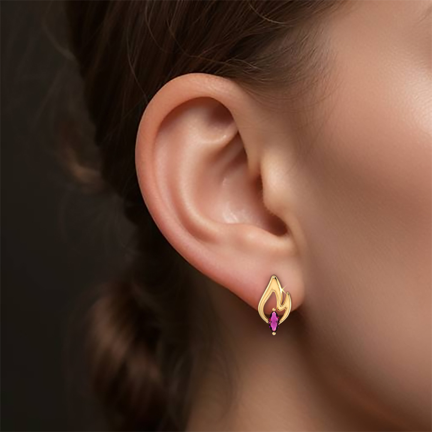 Flame Pink Stone Stud Earrings in 18K Gold - 2 Flame Pink Stone Stud Earrings in 18K Gold - 2