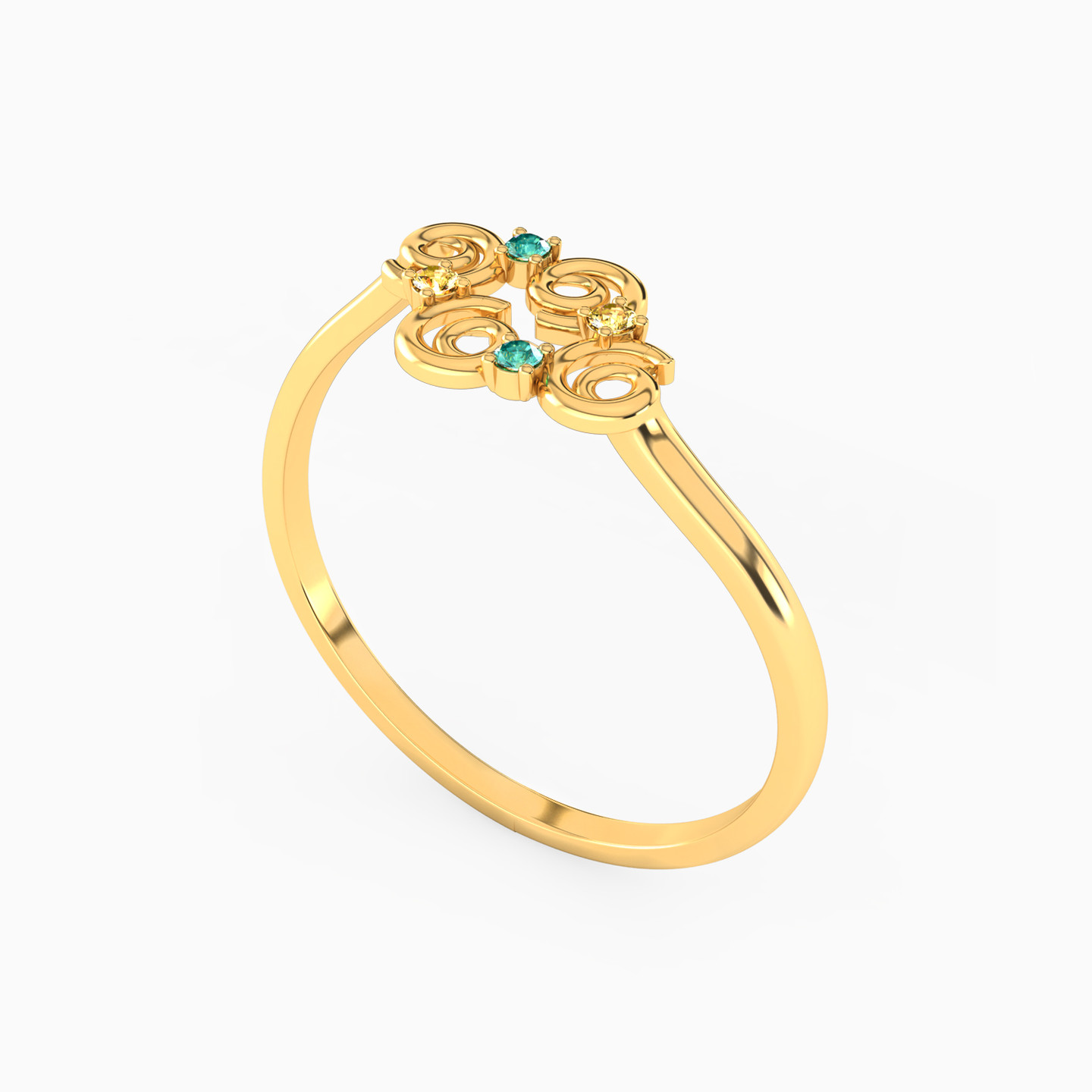 18K Gold Colored Stones Statement Ring - 2