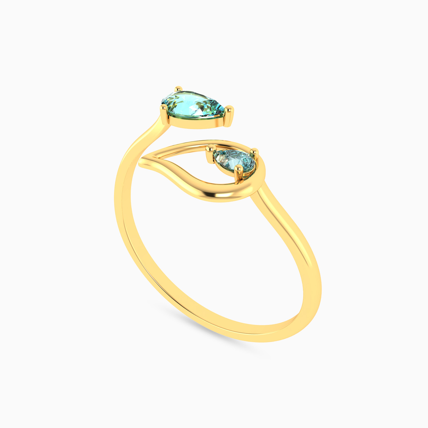 Pear Colored Stones Two headed Ring in 18K Gold - 2 Pear Colored Stones Two headed Ring in 18K Gold - 2