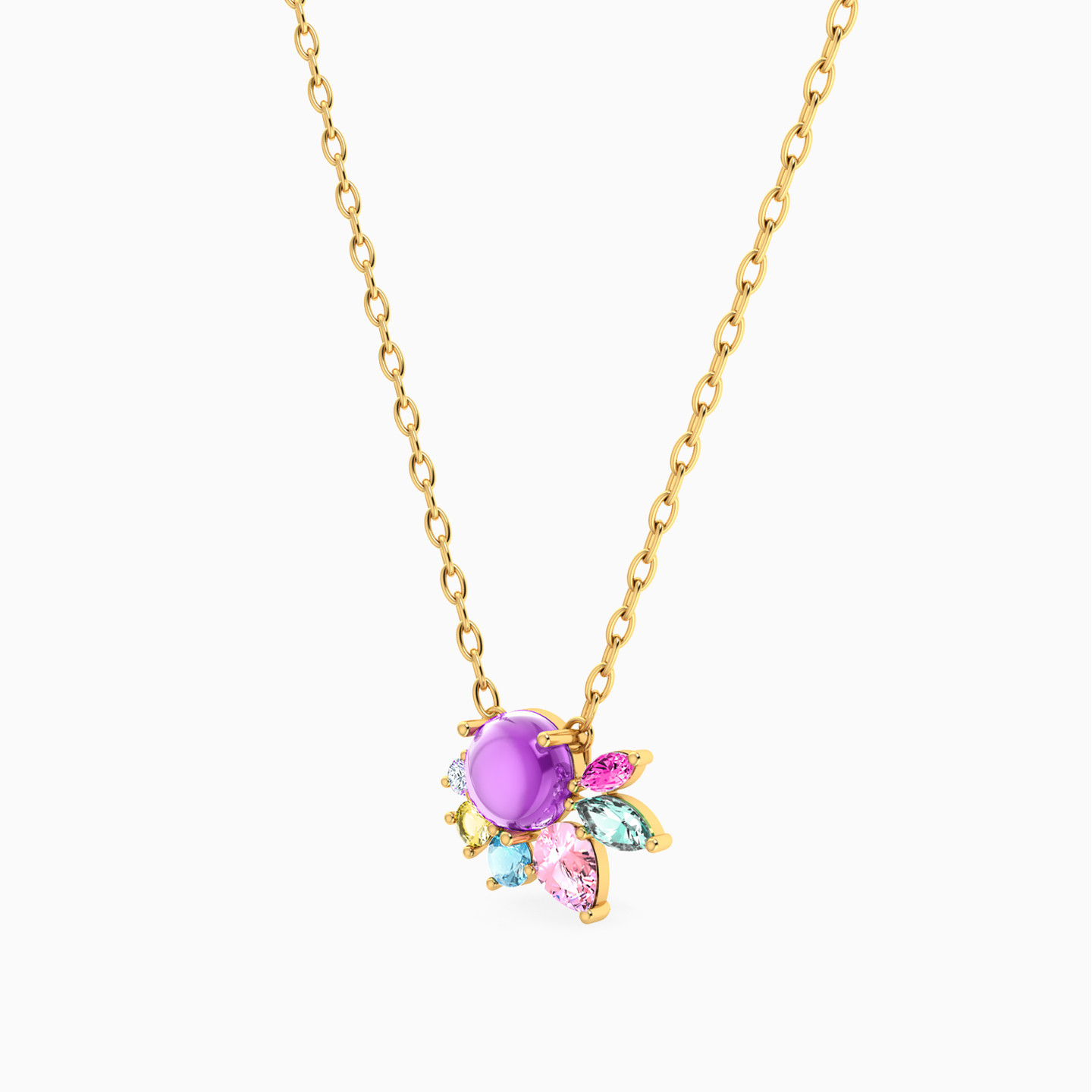 Flower Colored Stones Necklace in 18K Gold - 2 Flower Colored Stones Necklace in 18K Gold - 2