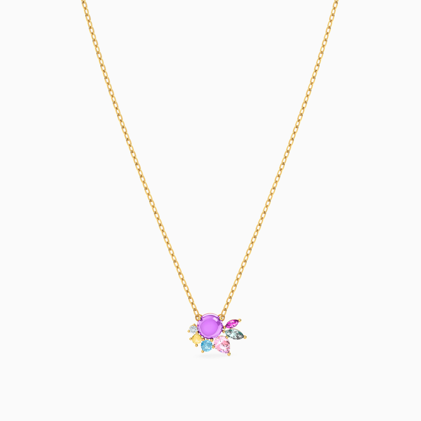 Flower Colored Stones Necklace in 18K Gold - 3 Flower Colored Stones Necklace in 18K Gold - 3