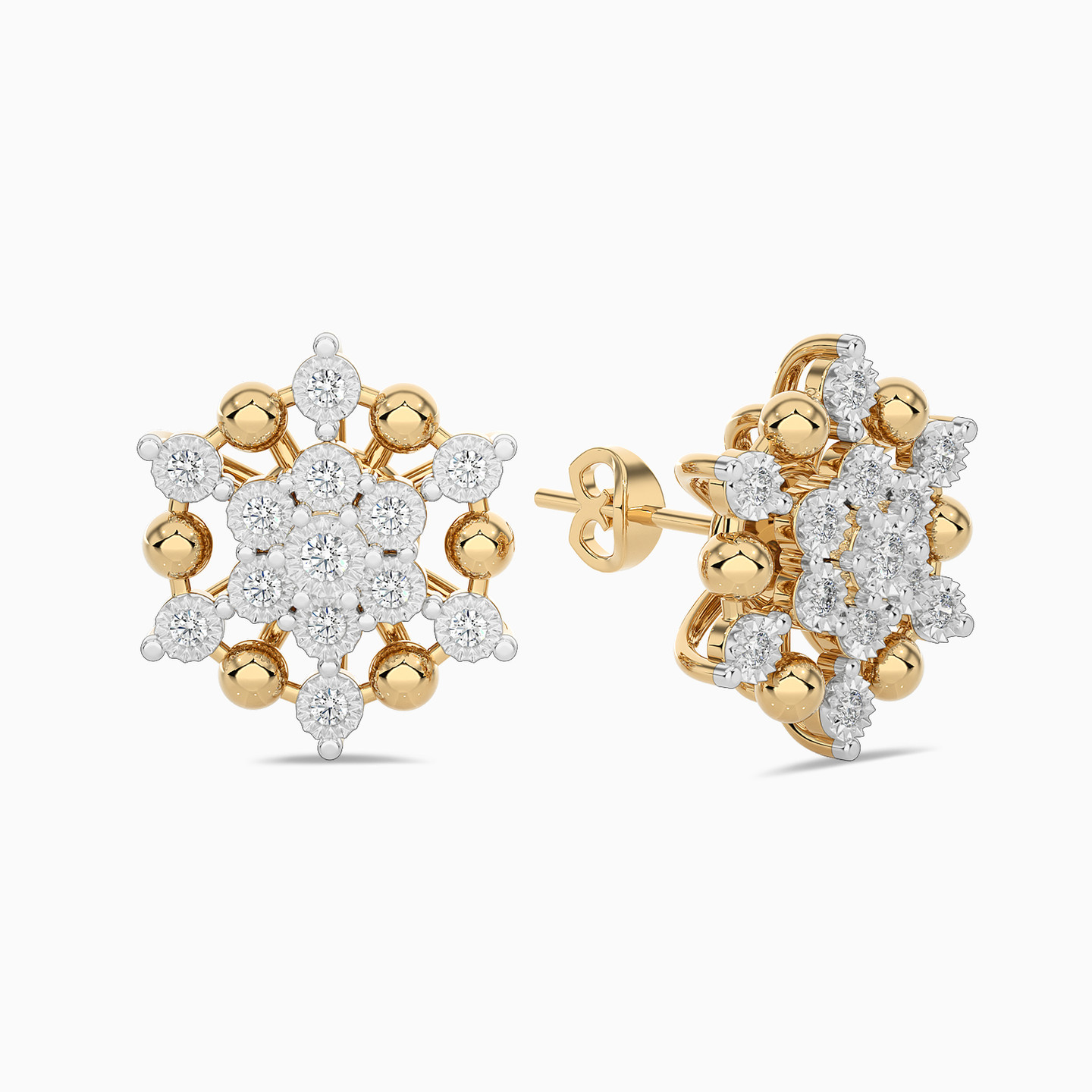 18K Gold Diamond Stud Earrings - 2